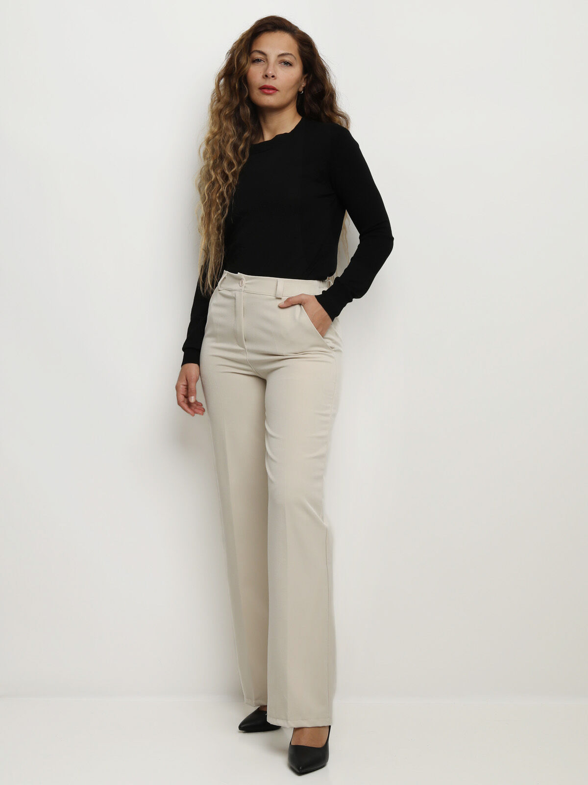 Pantalon tailleur wide leg- Beige clair
