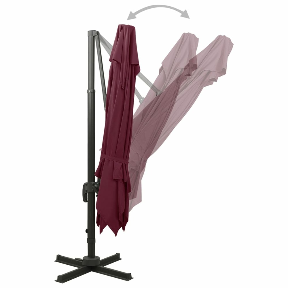 Parasol déporté à double toit 300 x 300 cm rouge bordeaux