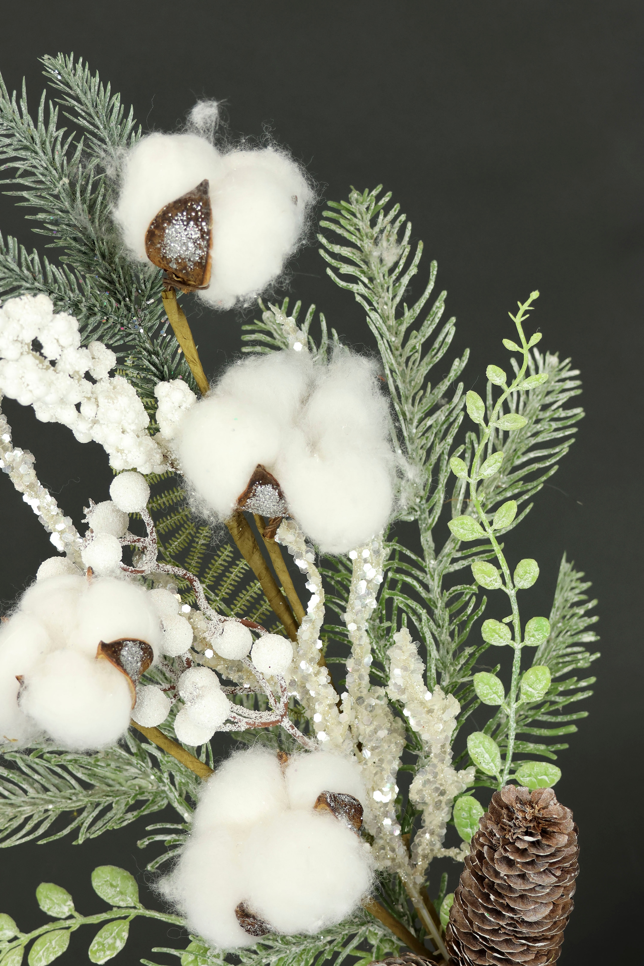 I.GE.A. Kunstzweig »Künstlicher Zweig Zapfen/Beeren/Baumwolle/Tanne« Dekozweig Zweig Deko für Girlande Kranz Weihnachtsdeko