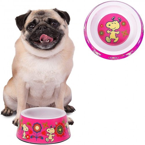 Alimentador para cães Snoopy com flor rosa em melamina