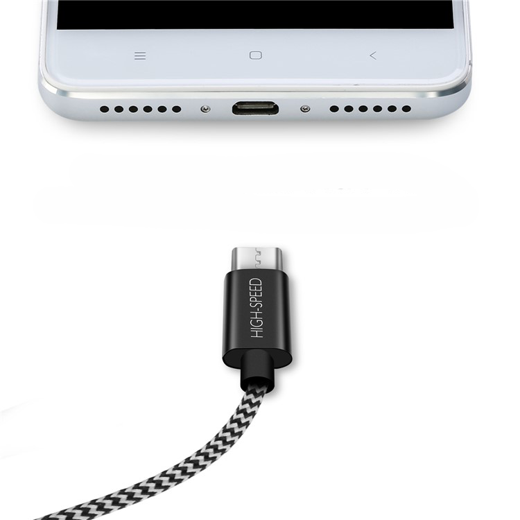 (50cm) 2.1A USB A auf Micro USB Ladekabel Nylon Datenkabel - Schwarz / Weiss