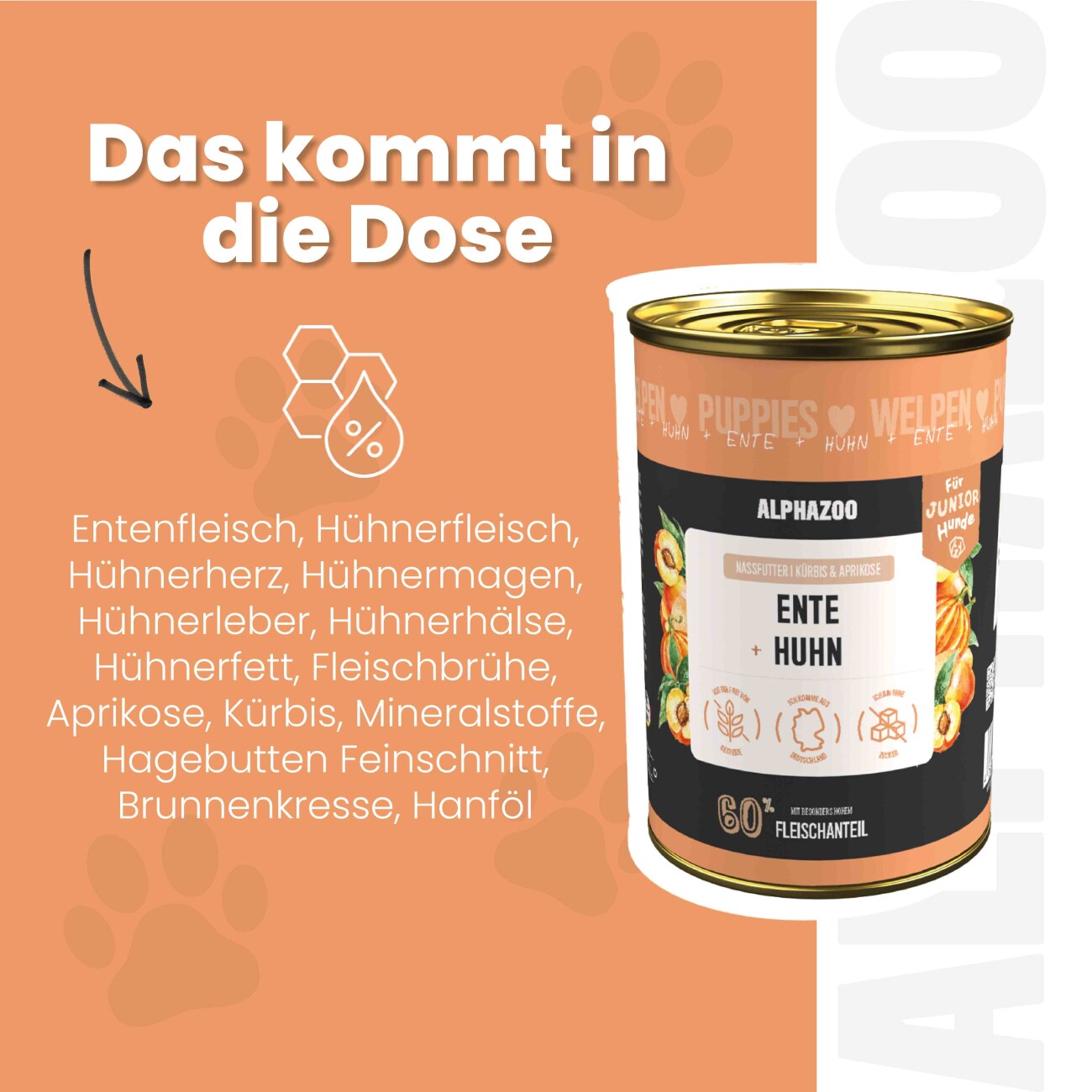 ALPHAZOO Nassfutter Ente + Huhn 6 x 400g für Hunde