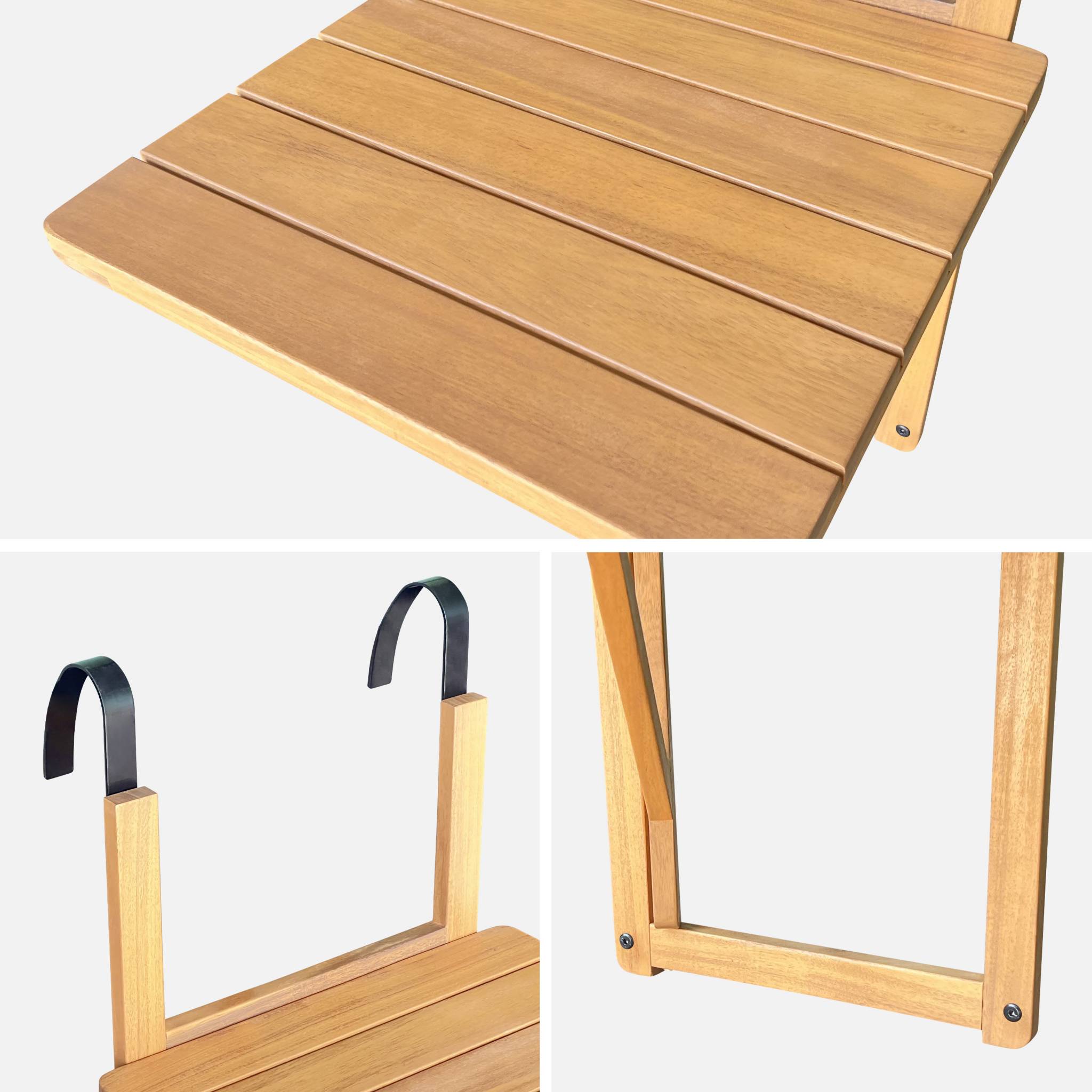 Table d'appoint en bois pour balcon. Carrée. Rabattable. Hauteur ajustable