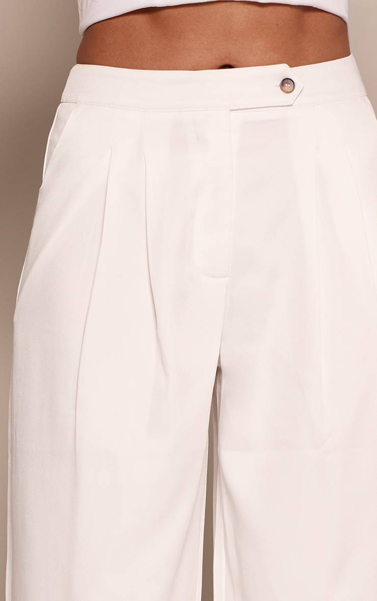 Blanc Pantalon Large Plissé En Tissu Tissé Ajusté