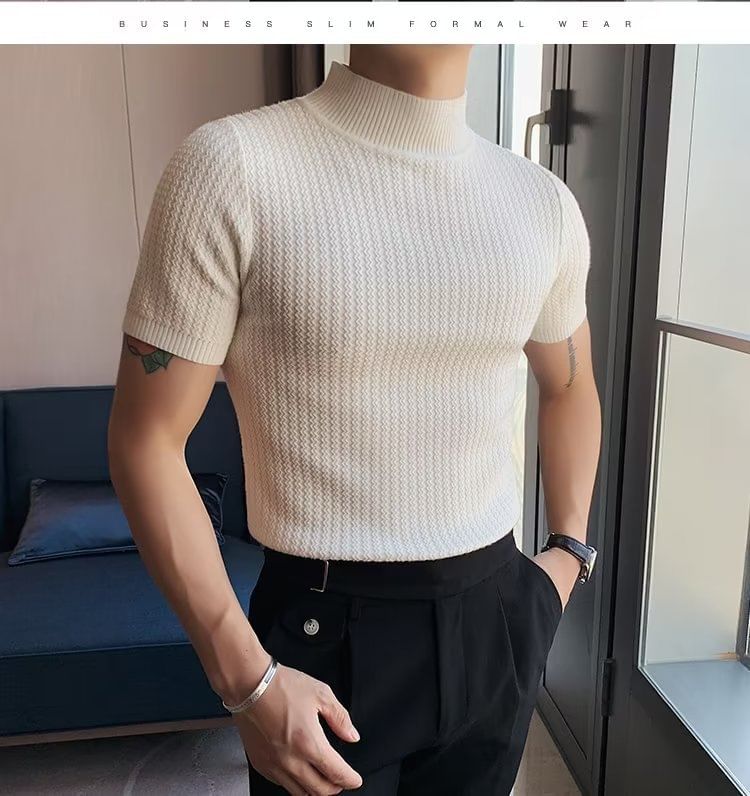 Urtishia - T-shirt met korte mouwen en mockneck, effen