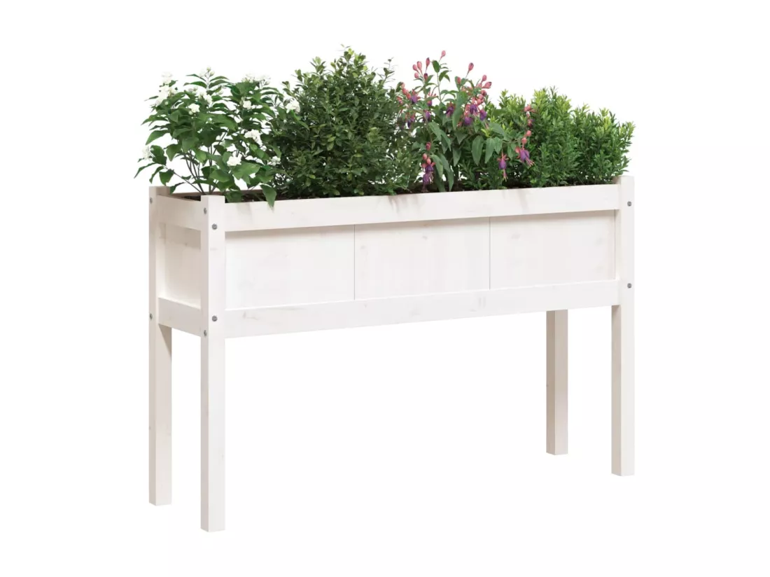 Jardinières avec pieds blanc 110x31x70 cm bois de pin massif