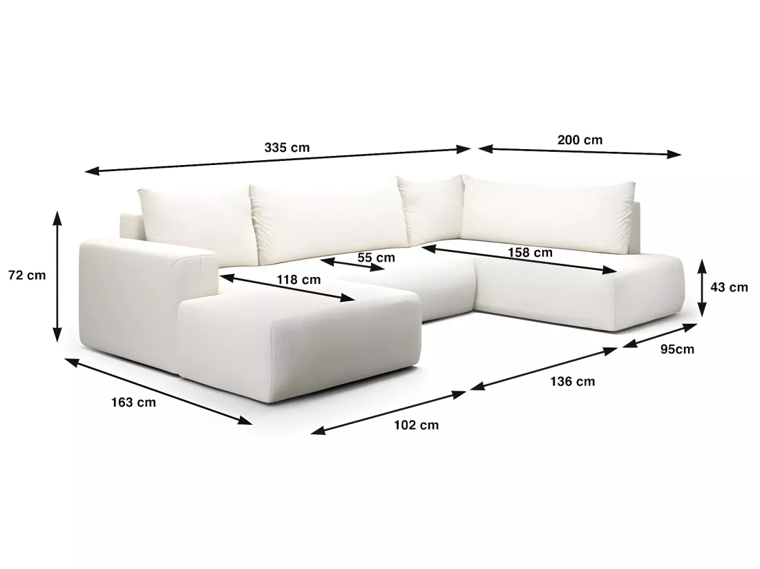 Canapé U 5 places convertible coffre Bliss Blanc Cassé