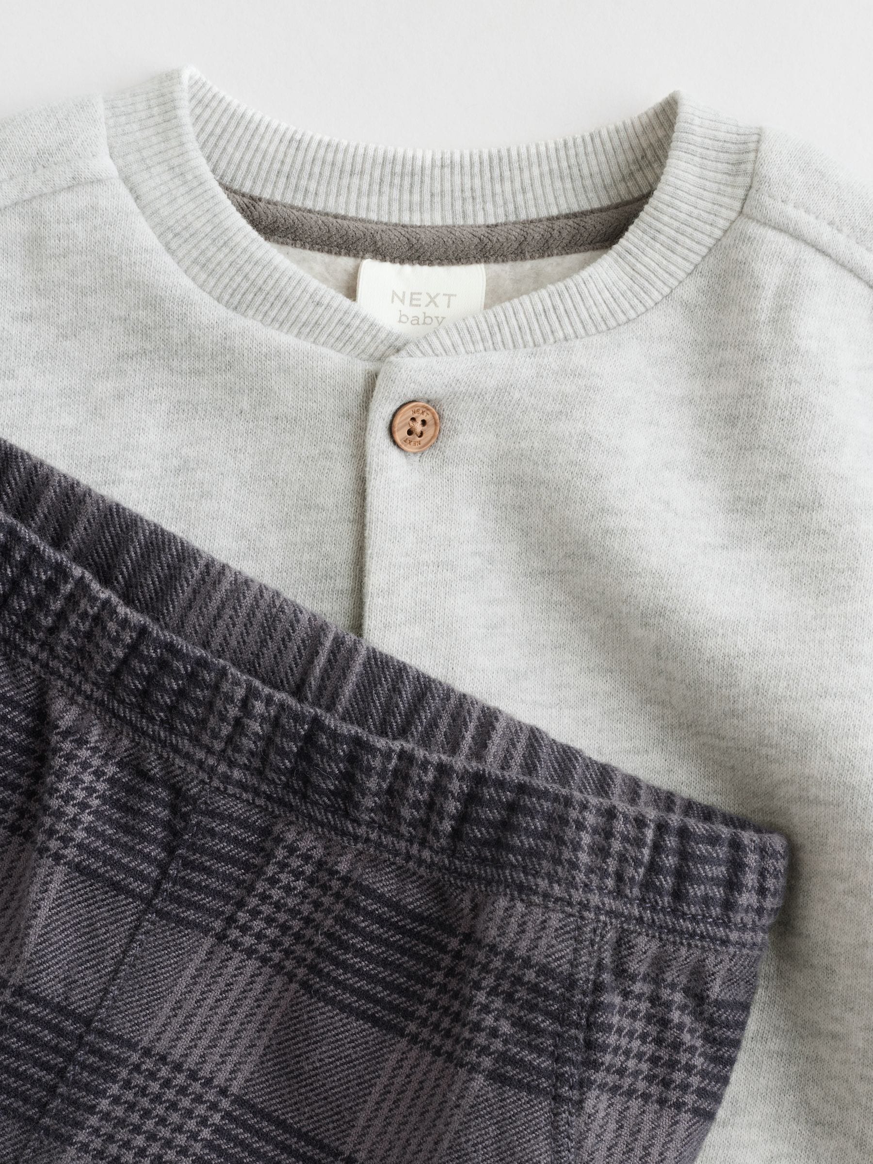 Grijs geruit - Set van babysweatshirt en broek (0mnd -2jr)