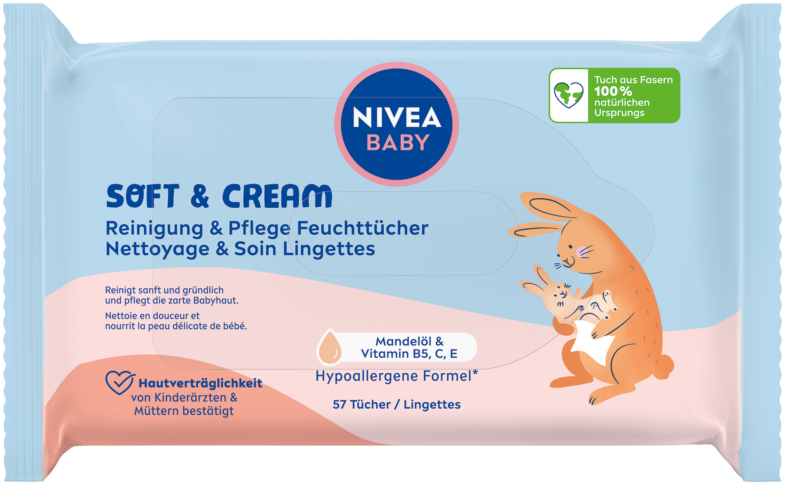 Nivea BABY Feuchttücher<br>57 Stück, Beutel, Soft & Cream
