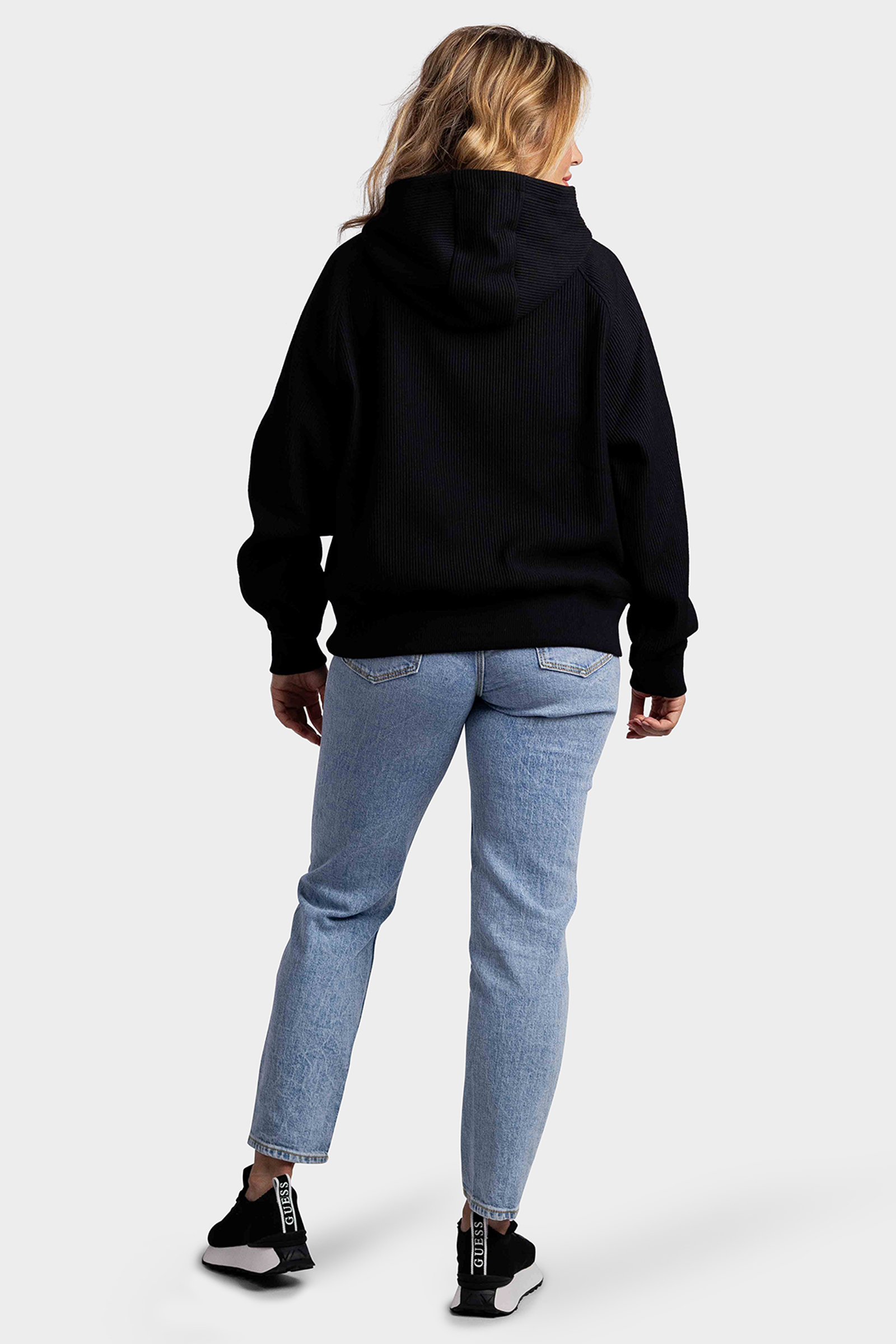Off The Pitch Script Rib Hoodie Dames Zwart
