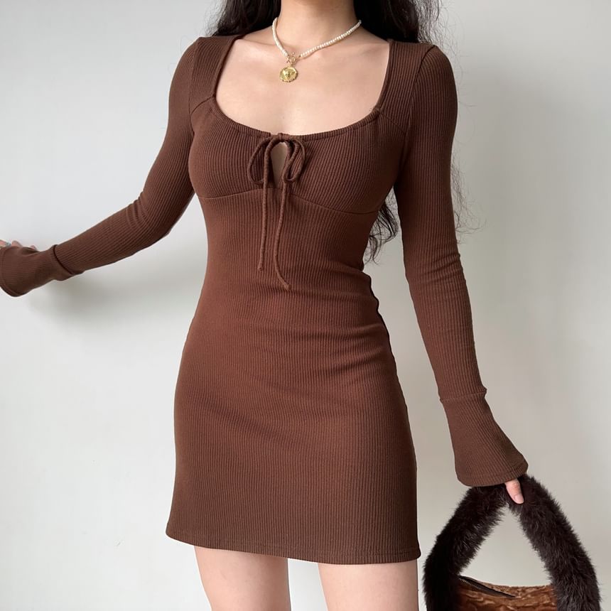 Sinora - Mini-jurk met lange mouwen en ronde hals, effen gebreide mantel