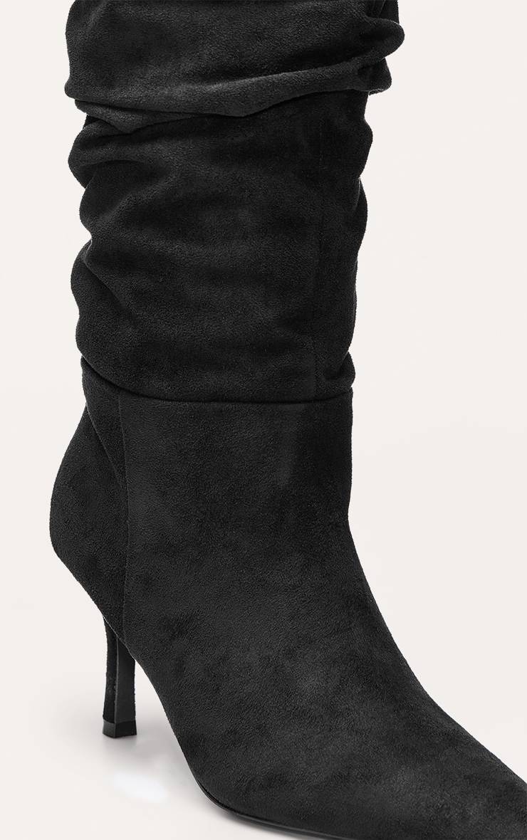 Noir Botte Haute À Talon En Synthétique Plissée Au-dessus Du Genou
