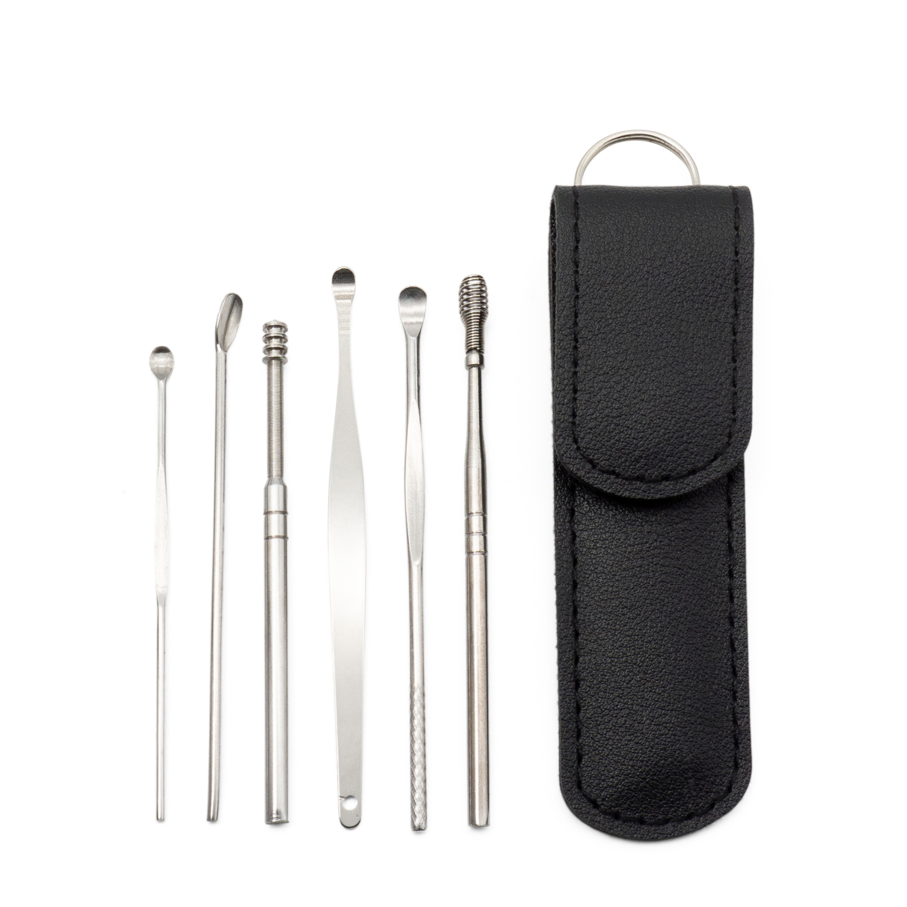 (6-tlg. Set) Wiederverwendbare Edelstahl Ohren Stäbchen Ohrenschmalz Entferner - Silber