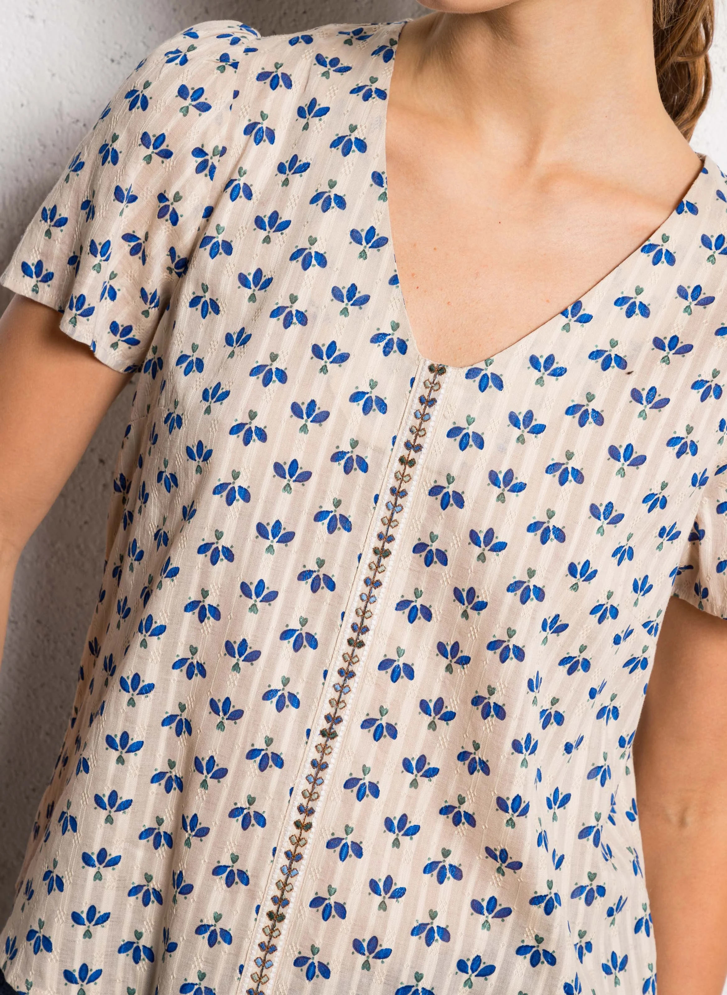 Blouse col rond en coton | Blanc