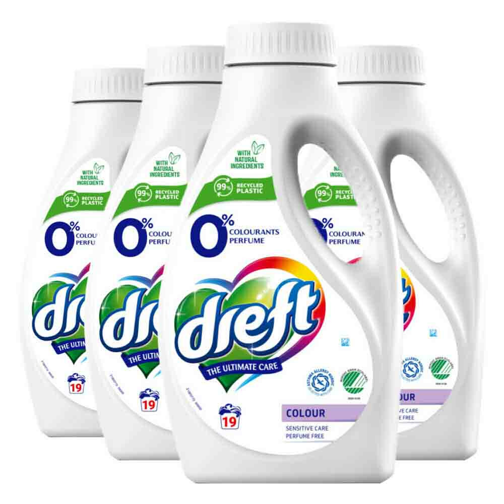 4x Dreft Vloeibaar Wasmiddel 0% Gekleurde Was 19 Wasbeurten988 ml