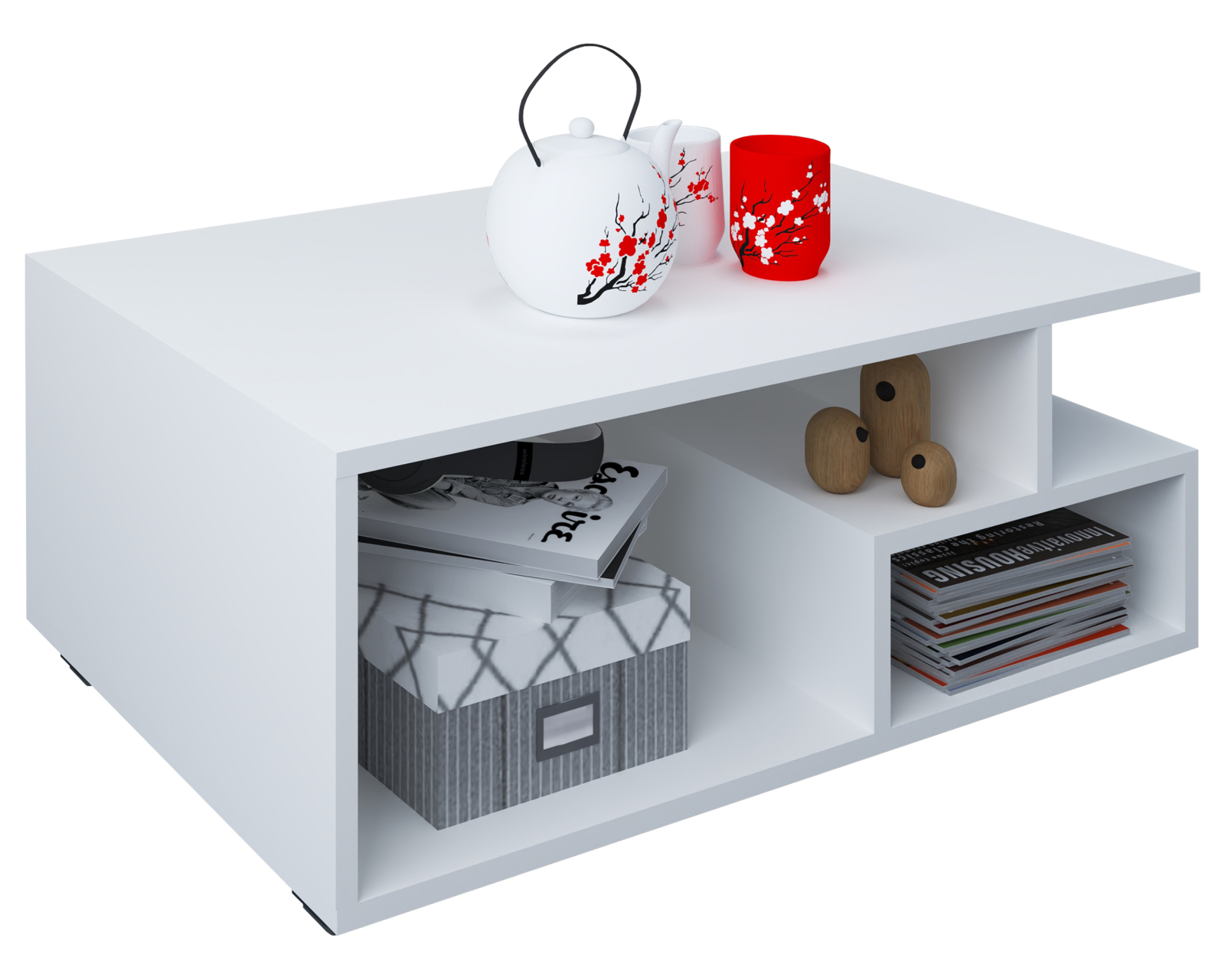 Couchtisch SULAS - weiß - 4 Fächer - 80 cm