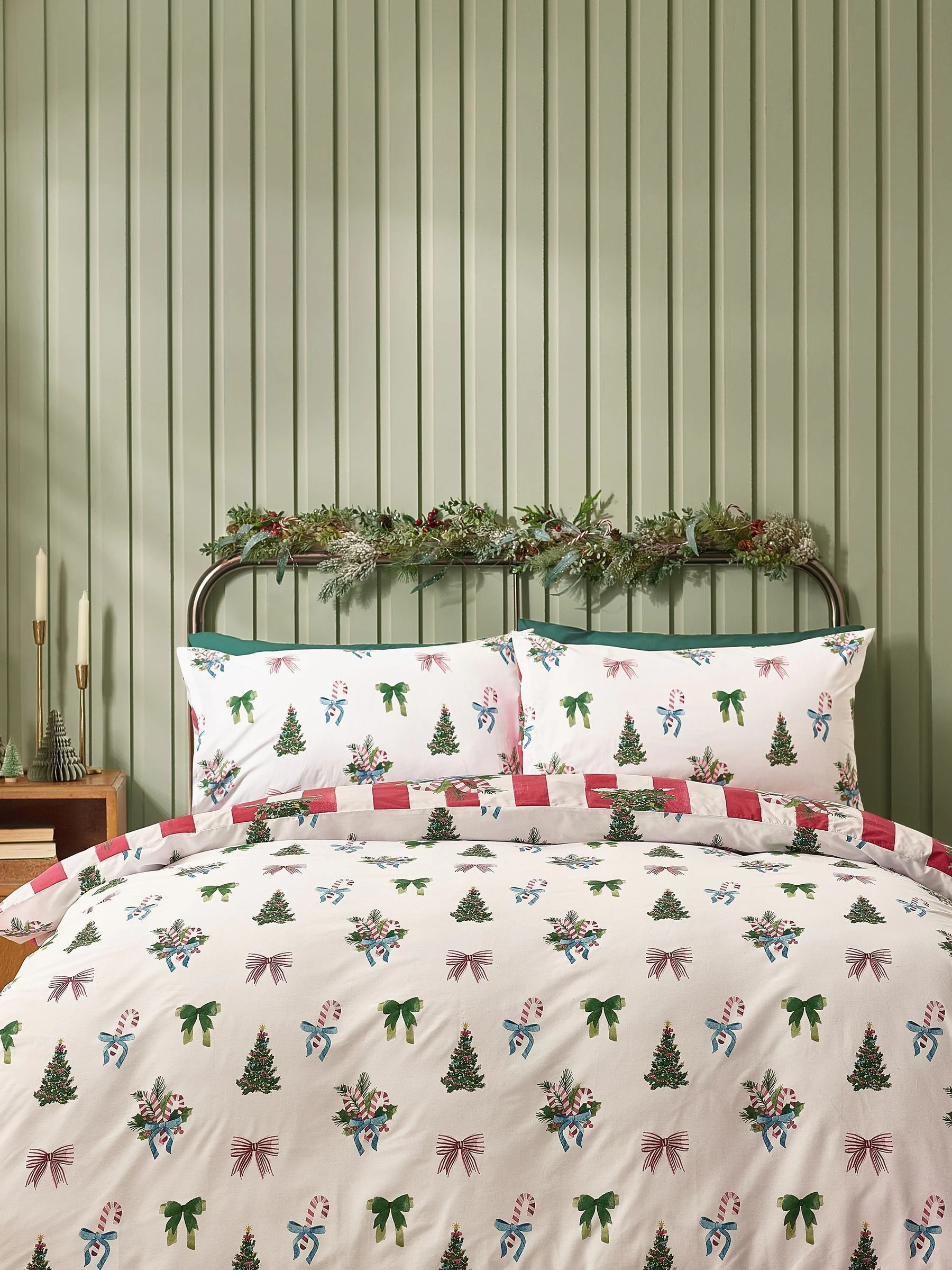 Catherine Lansfield Omkeerbare dekbedovertrekset met kerststrepen