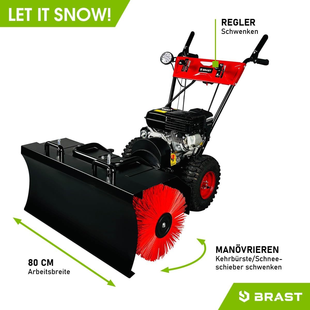 BRAST Kehrmaschine Benzin | Laubsammler Schneeschieber | 4,8kW(6,5PS) - 5,14kW(7PS) | viele Modelle | 80-100cm Arbeitsbreite | Elektrostart | Schnellwechsel-System | Schneeräumer | 3in1 Gerät
