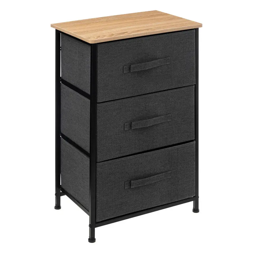 5Five Opbergkast - 3x mand - 43x30x73cm - hout/stof donkergrijs