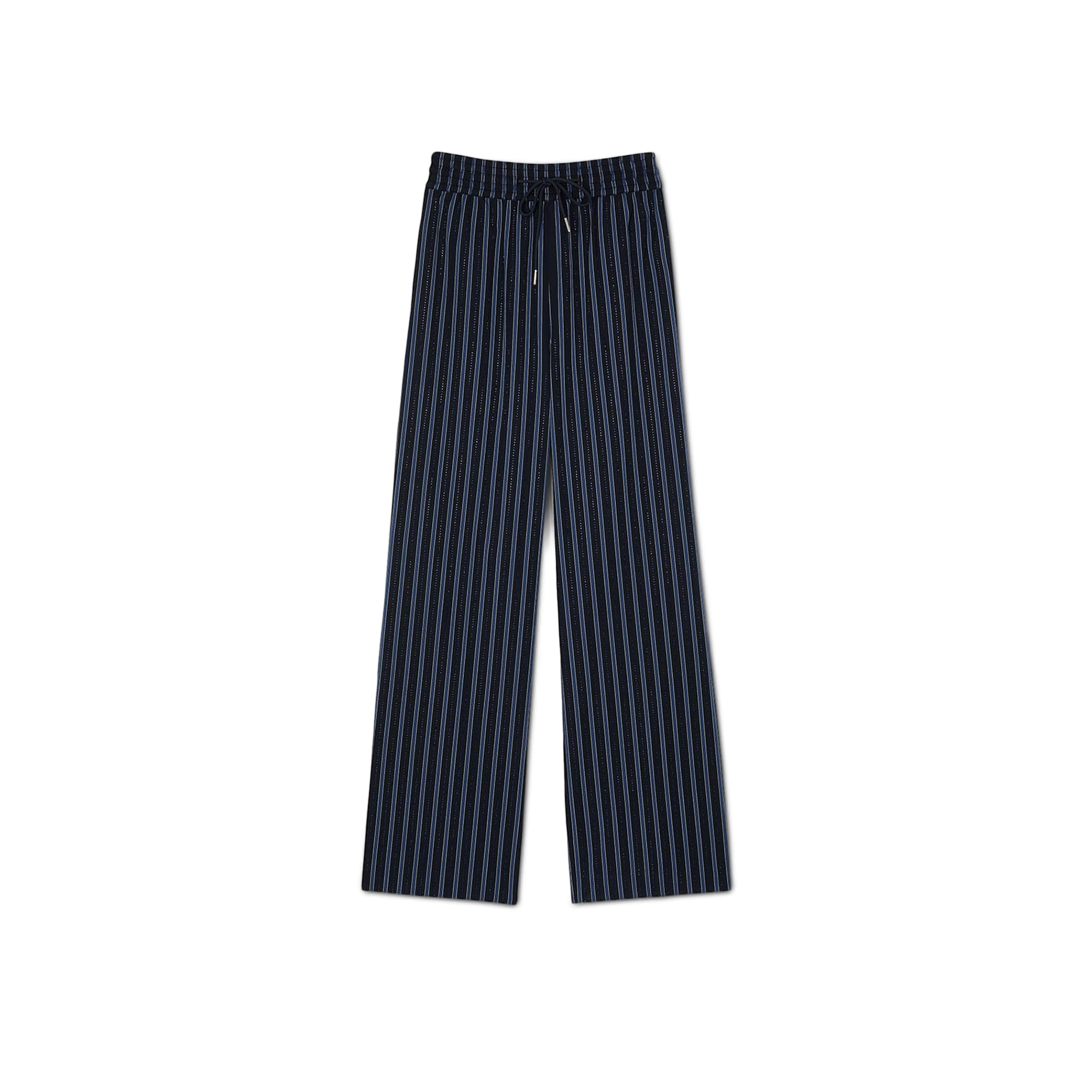 Pantalon large droit en coton rayé | Bleu