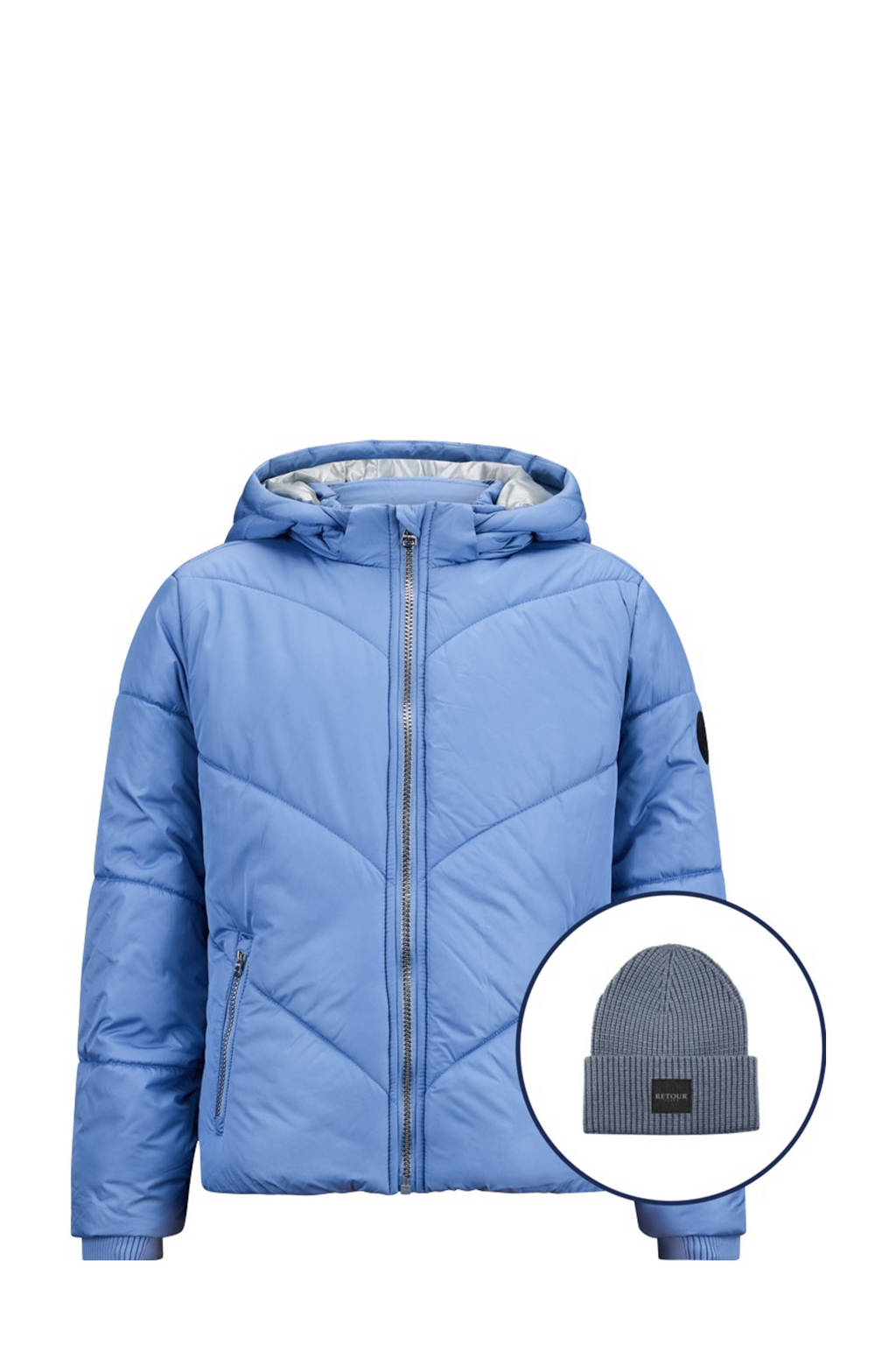 Retour Jeans gewatteerde winterjas Shelly zachtblauw