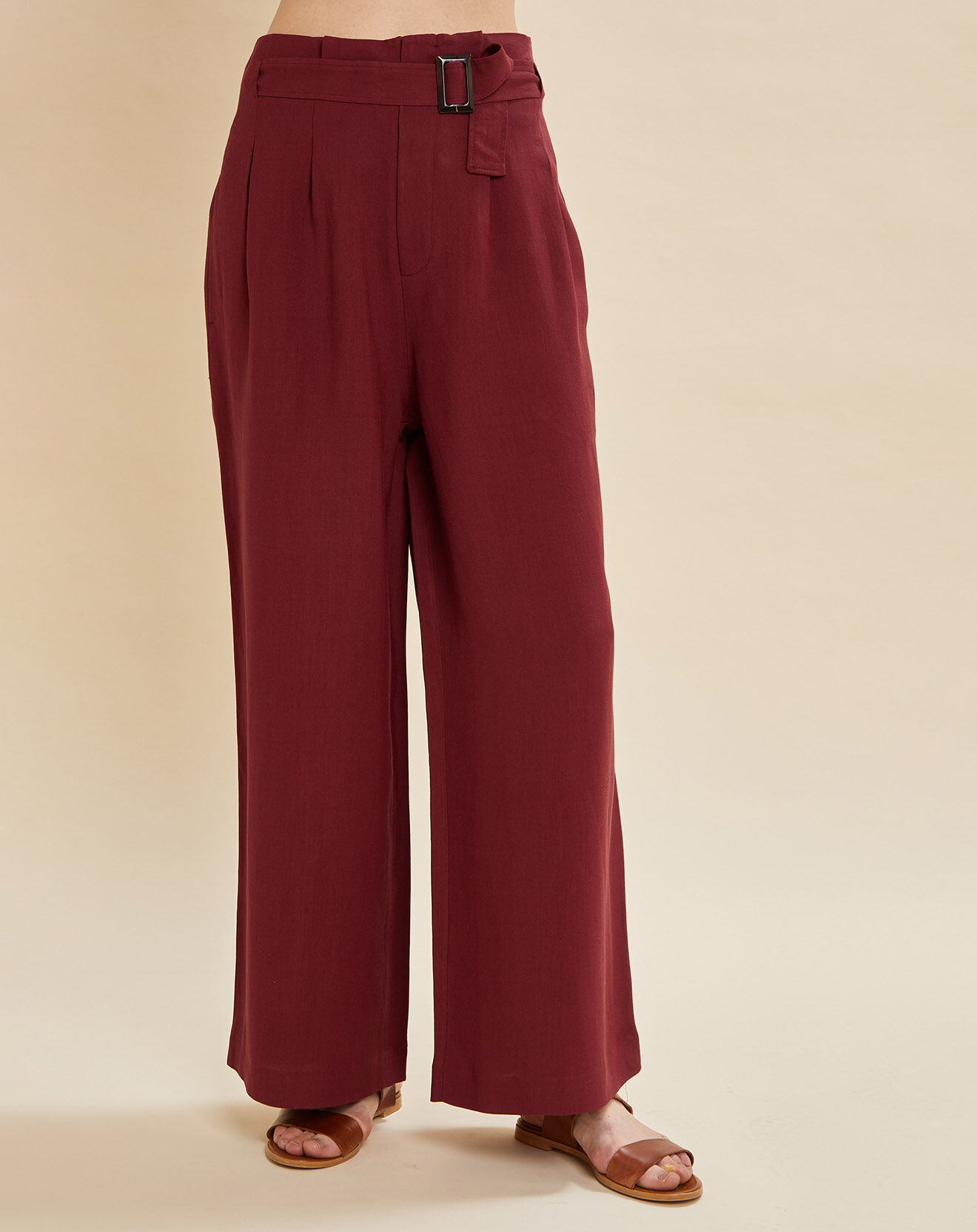 Chloé Stora Pantalon en Lin mélangé Raby bordeaux