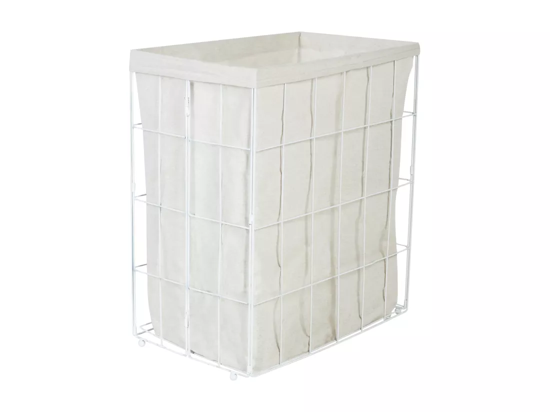 Panier en métal avec couvercle en bambou blanc MIRISSA