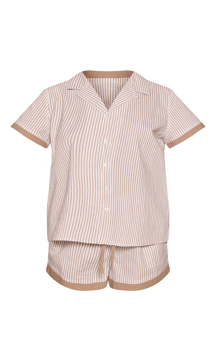Champignon Chemise De Pyjama À Manches Longues Boutonnée Et Short À Rayures Contrastées