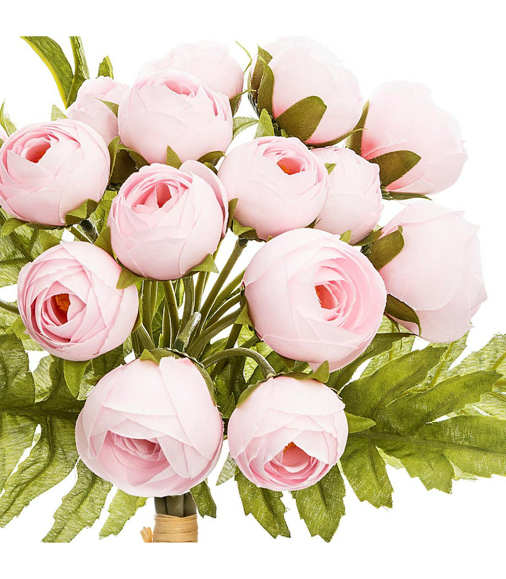 Bouquet de fleurs artificielles 18 mini camélias rose d. 17 x h. 26 cm