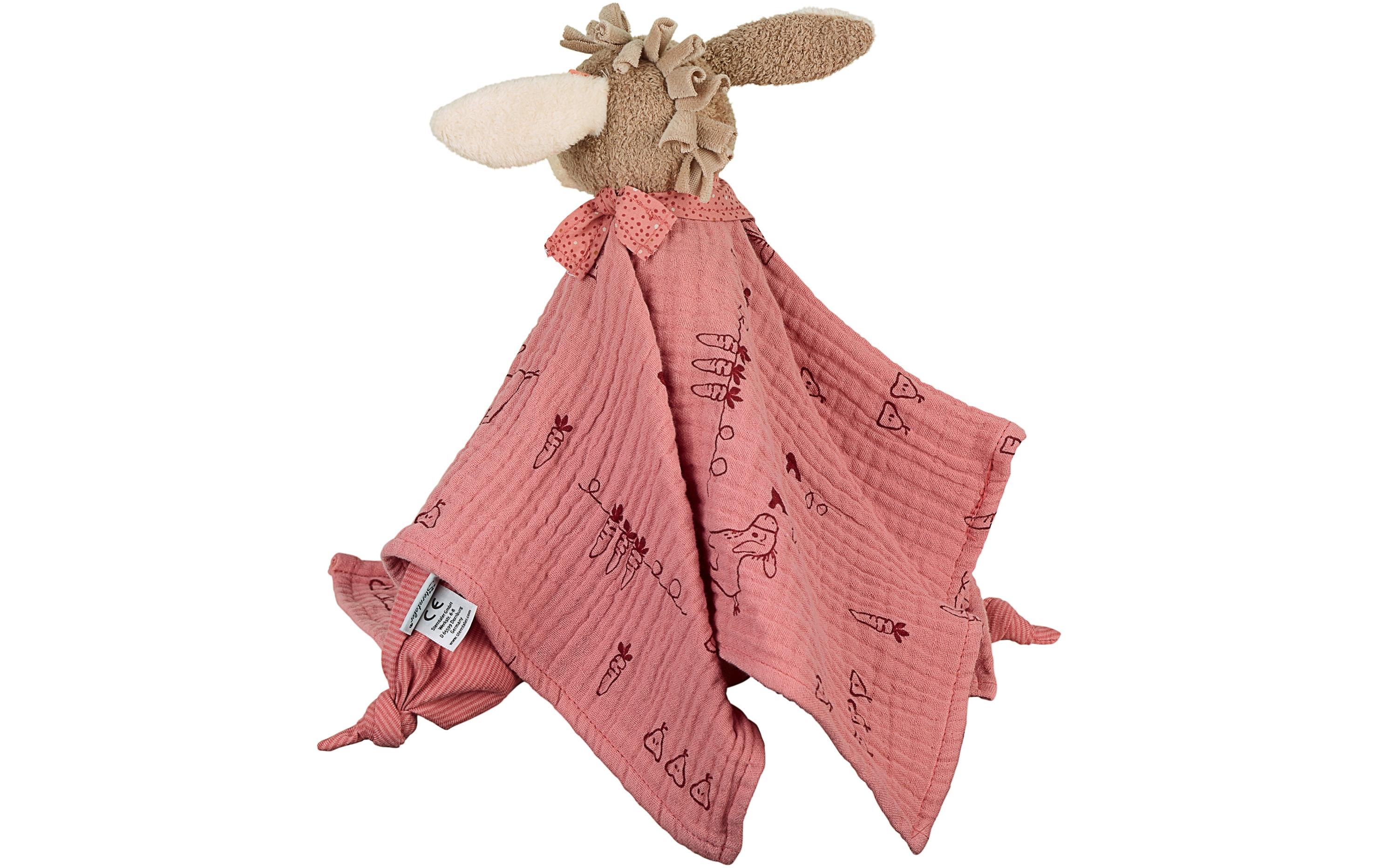Schmusetuch Esel Emmily Gr. L35 cm grosses Kuscheltuch aus Musselin und Singlejersey mit Knoten