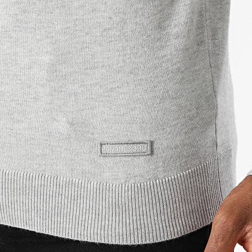 Pull Col Zippé Gris Chiné