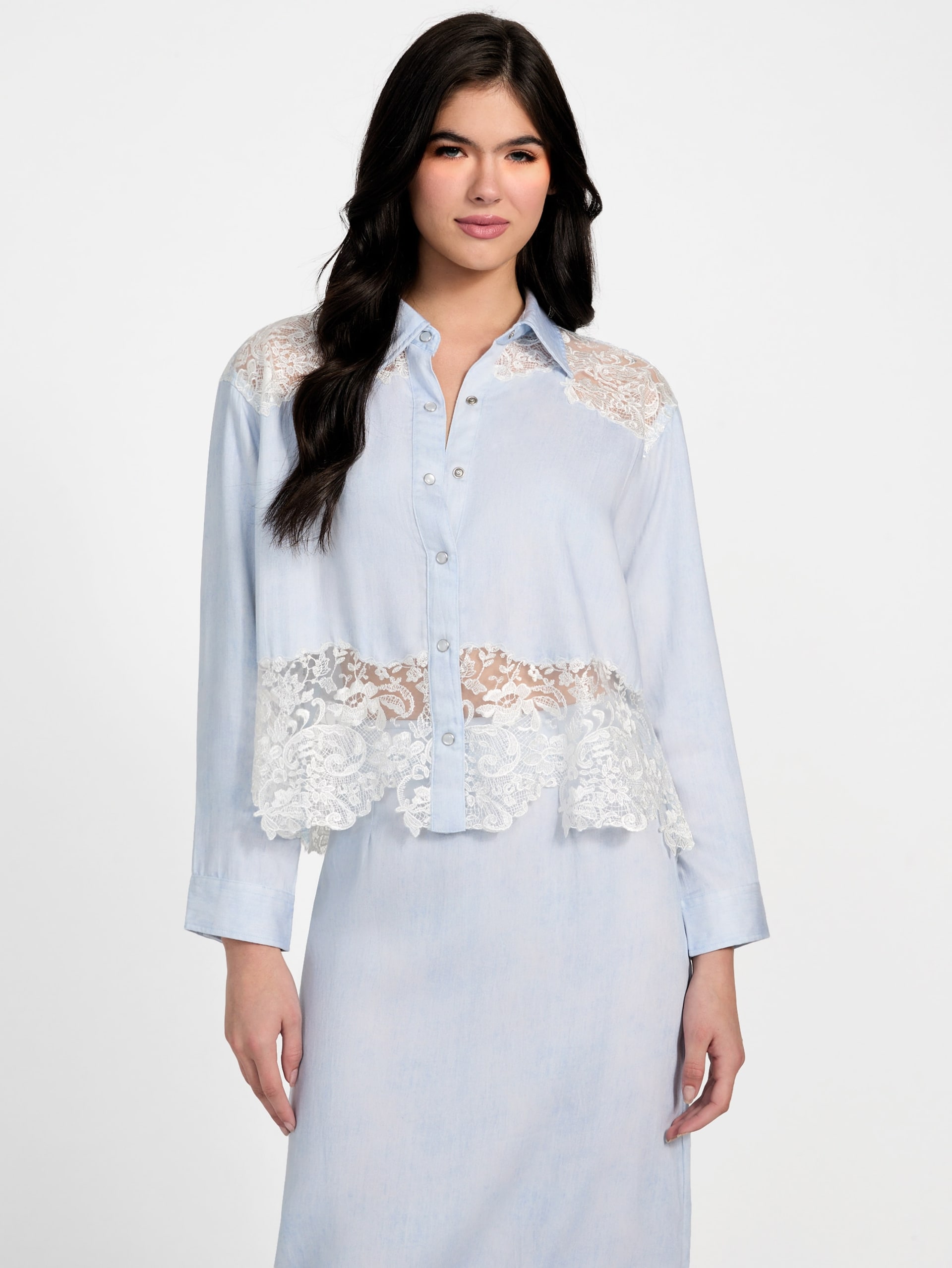 Blusa jeans Evie com renda