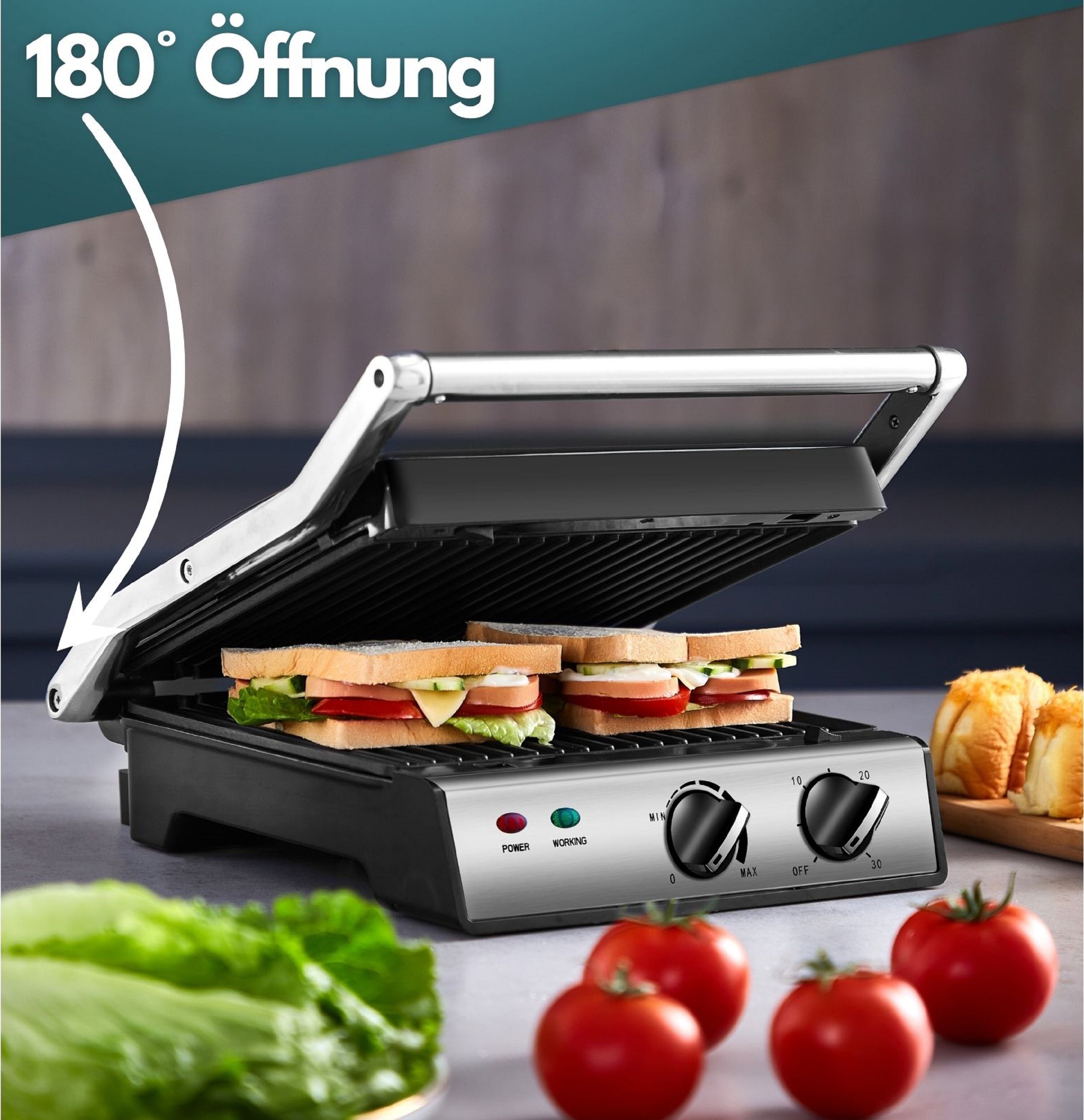 Steinborg 180° Kontaktgrill Timer Thermostat Anti-Rutsch-Füße 2000W