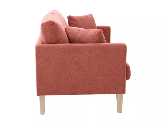 Canapé scandinave déhoussable 2 places en tissu effet velours texturé terracotta et bois clair OSLO
