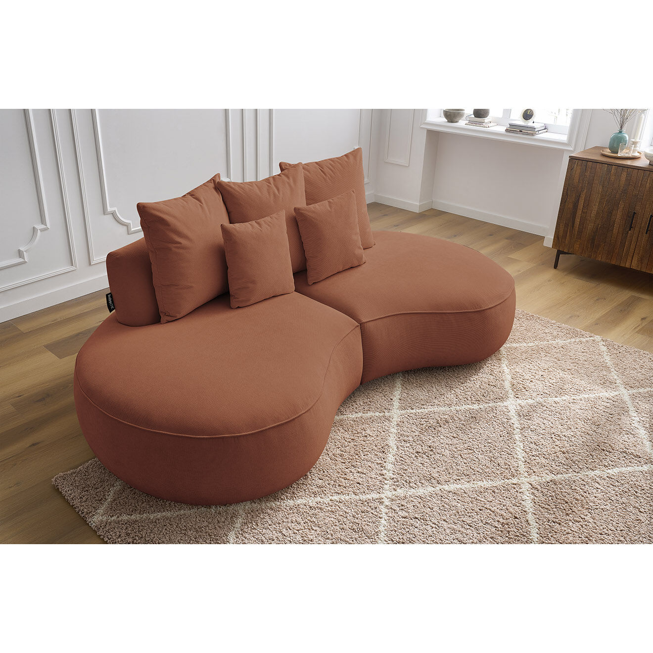 Bobochic Canapé droit fixe 3 places saint-germain tissu texturé orange - 260x145x92 cm
