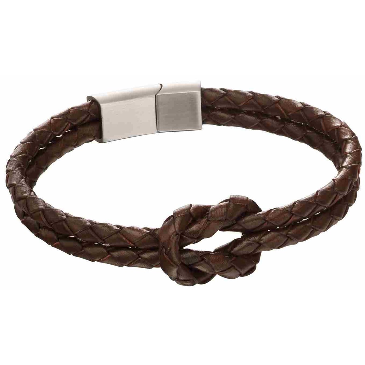 Bracelet cuir marron en acier inoxydable