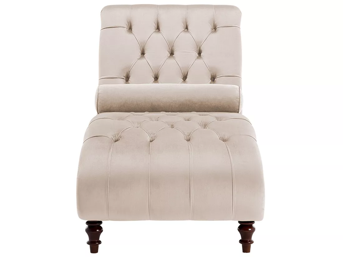 Chaise longue en velours beige MURET