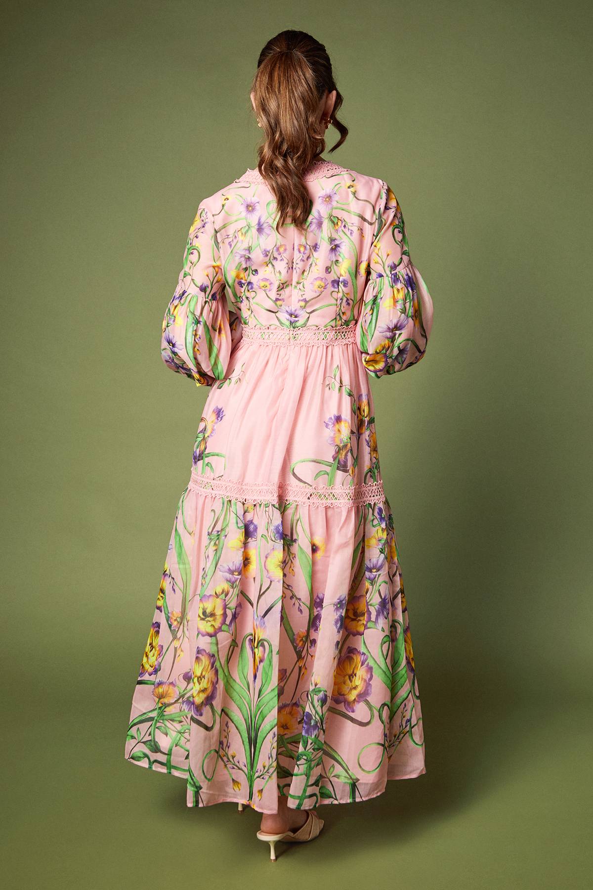Coast Robe Midaxi à Manches Longues en Organza avec Imprimé et Col V
