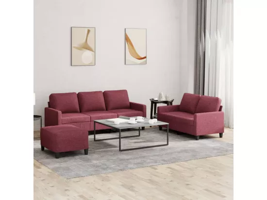 Ensemble de canapés 3 pièces avec coussins Rouge bordeaux Tissu
