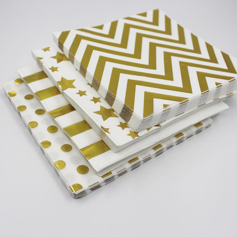 (20er Set) 33x33cm Einweg Servietten Party Tisch Deko Punkte Design - Weiss / Gold