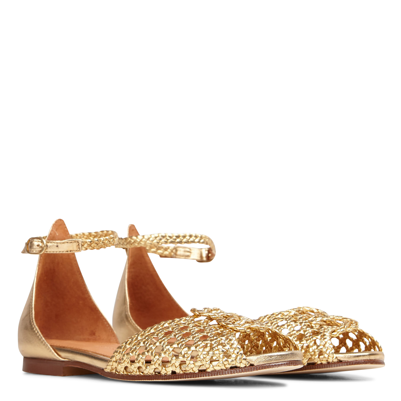 LUCY 10 - Sandales plates tressées en cuir métallisé | Doré