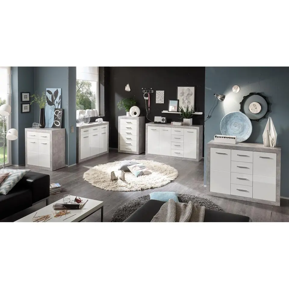 Commode Inga 82 cm met 2 deuren & 2 lades - beton/wit