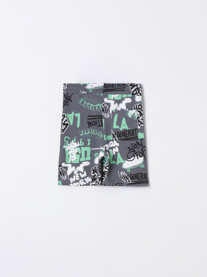 Bermuda de lã estampada - Chumbo