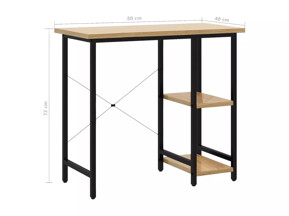 Bureau d'ordinateur Noir et chêne clair 80x40x72cm MDF et métal