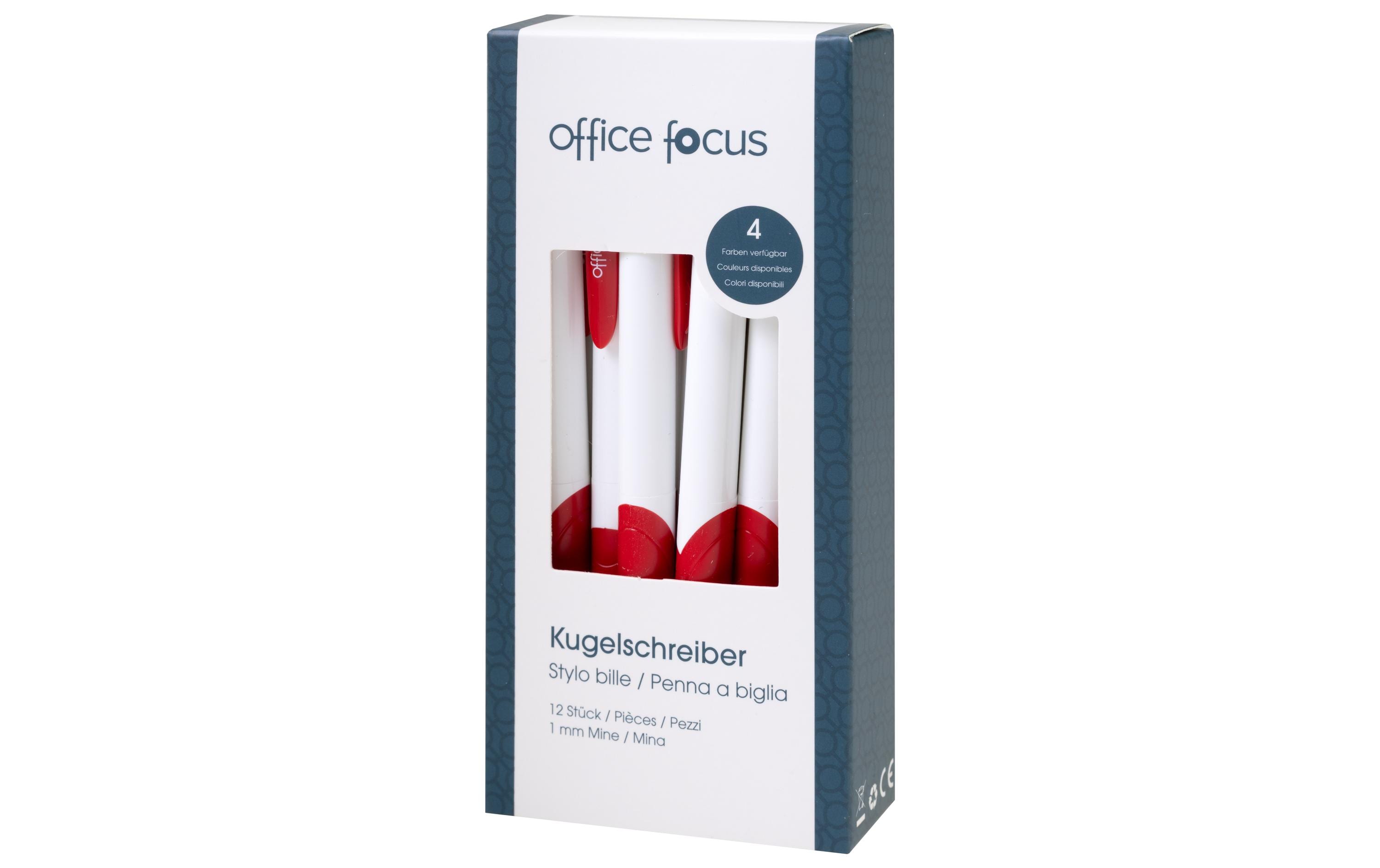 Kugelschreiber Office Focus 1 mm Mine, Rot, 12 StückDruckkugelschreiber mit Clip und weichem Griff