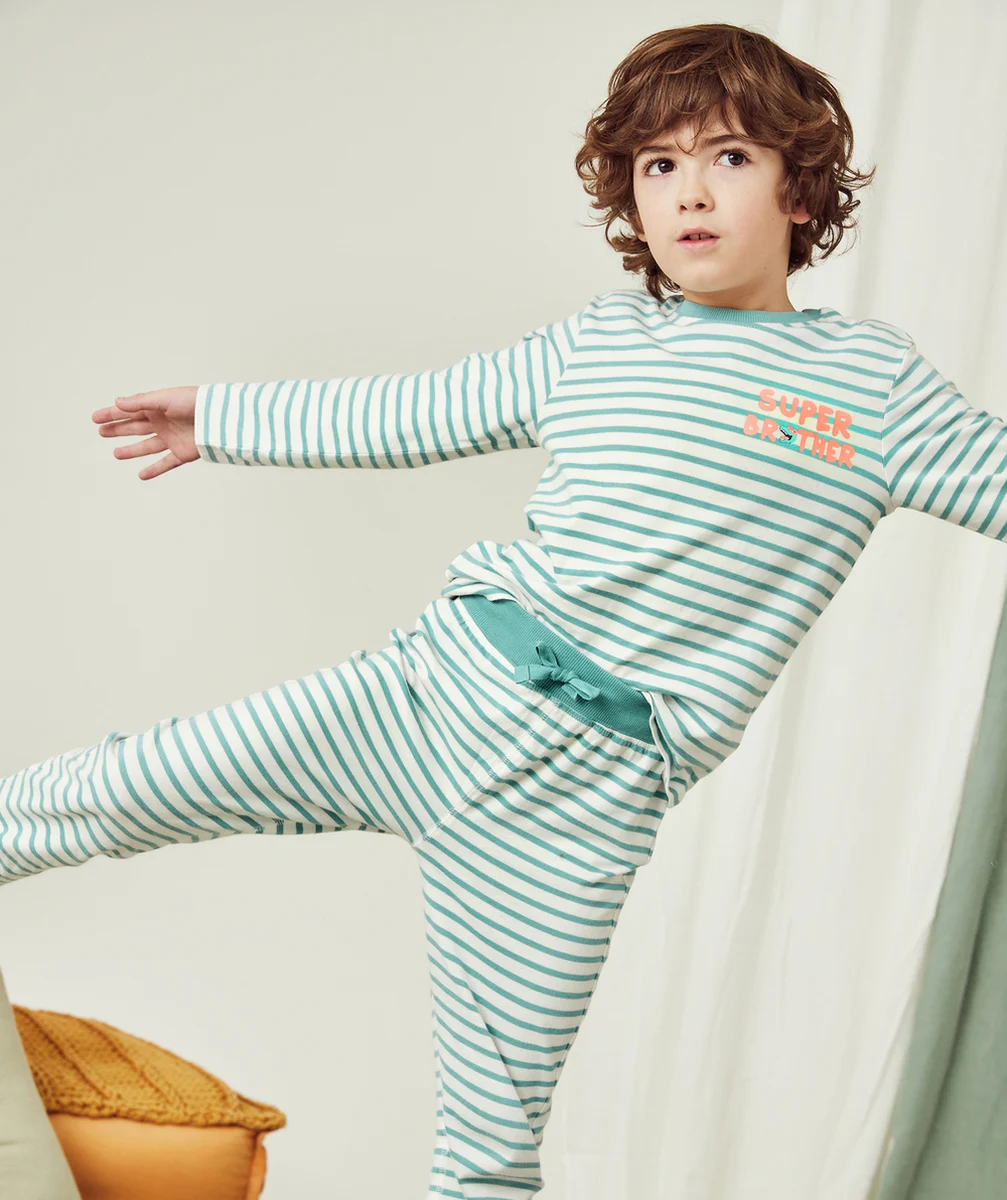 PYJAMA GARÇON IMPRIMÉ À RAYURES AVEC MESSAGE