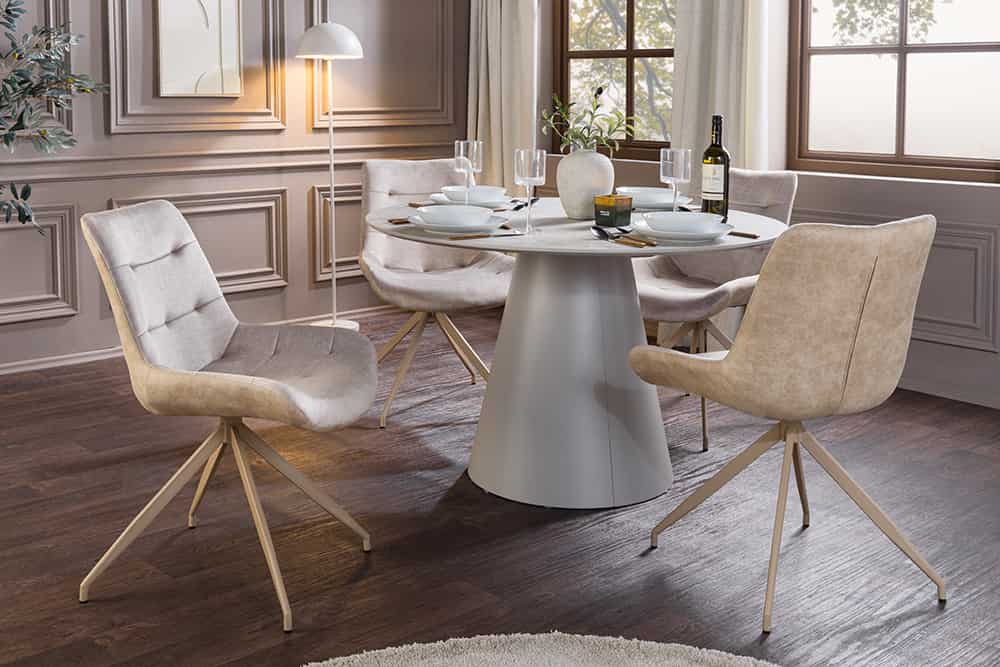 Design Stuhl DIVANI champagner beige Samt Metallgestell