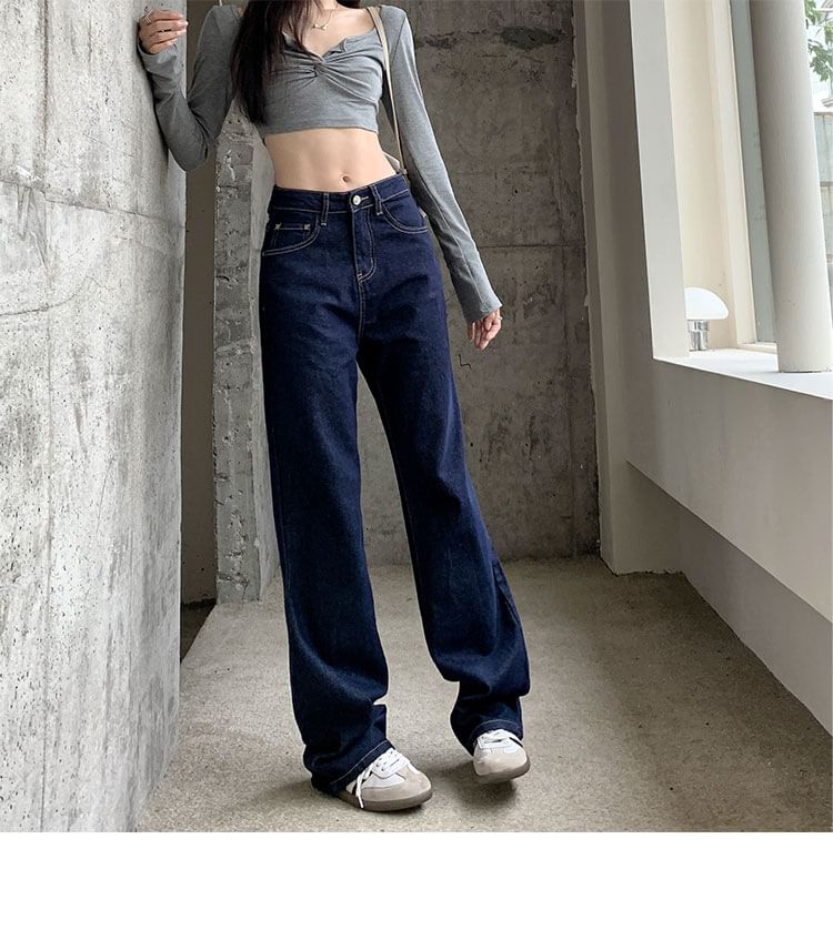 Rosesand - Low Rise Plain Straight-Fit Wijde Jeans