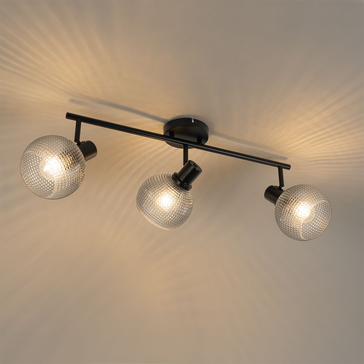 Design spot zwart met smoke glas 3-lichts - Chico