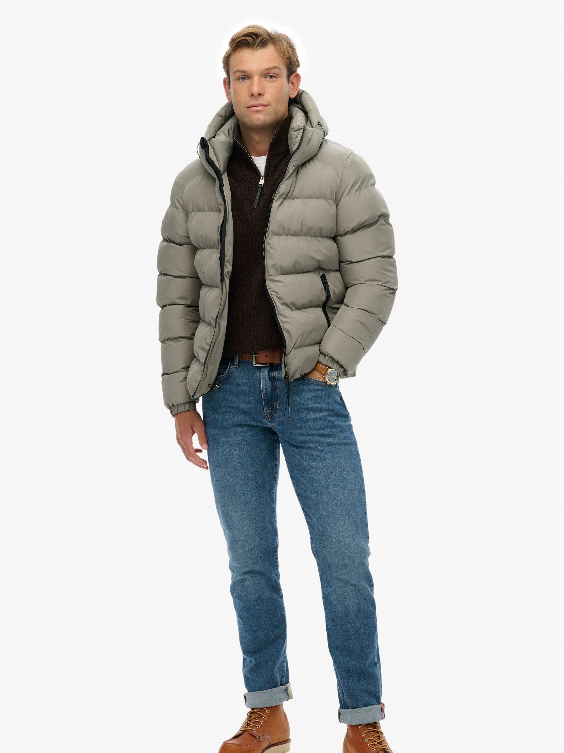 Licht kakigroen - Superdry - Gewatteerd sportjack met capuchon